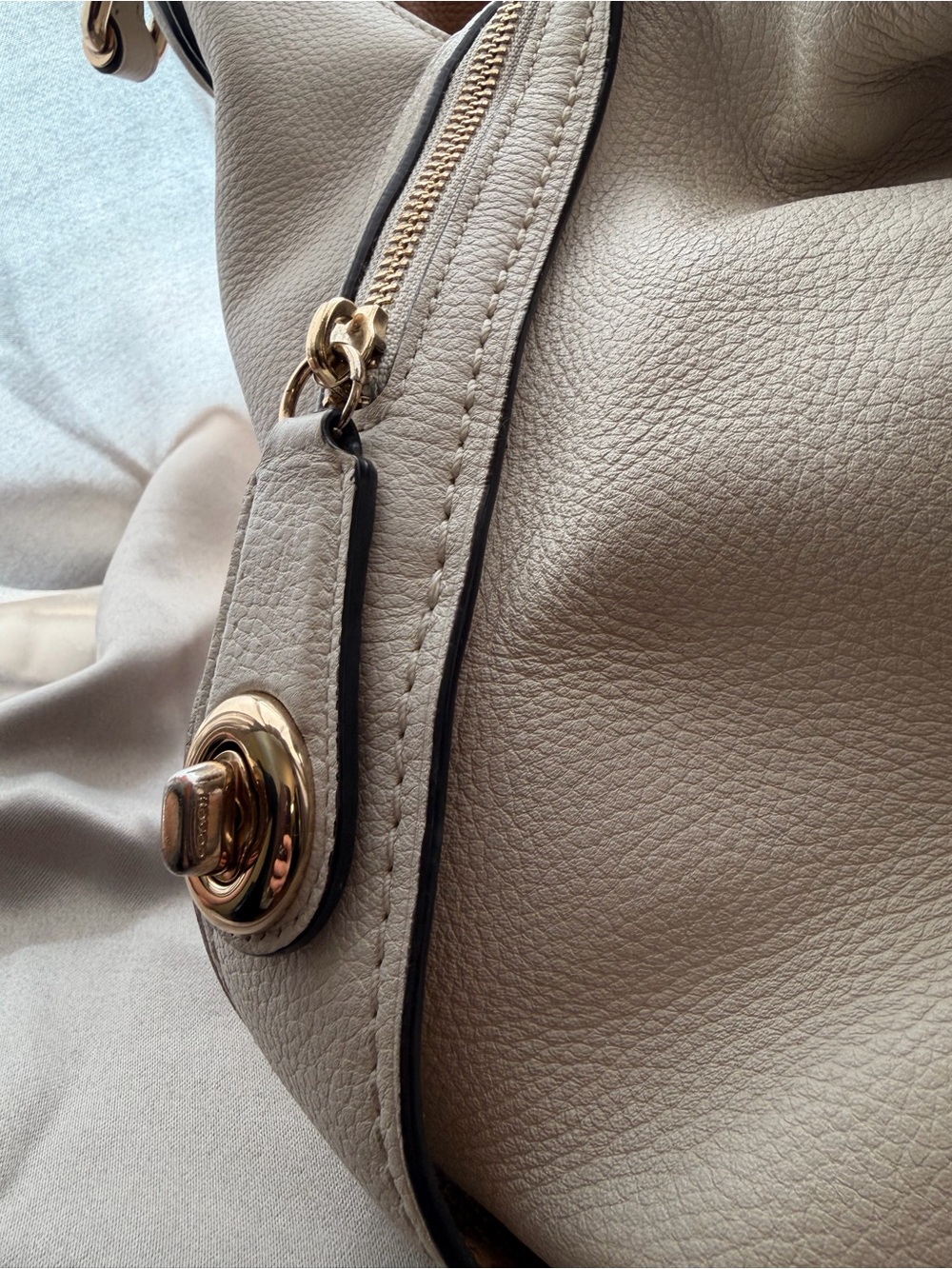 Coach Beige Canvas Stripe Shoulder Bag with Black & White Accents - Picture 8 of 8